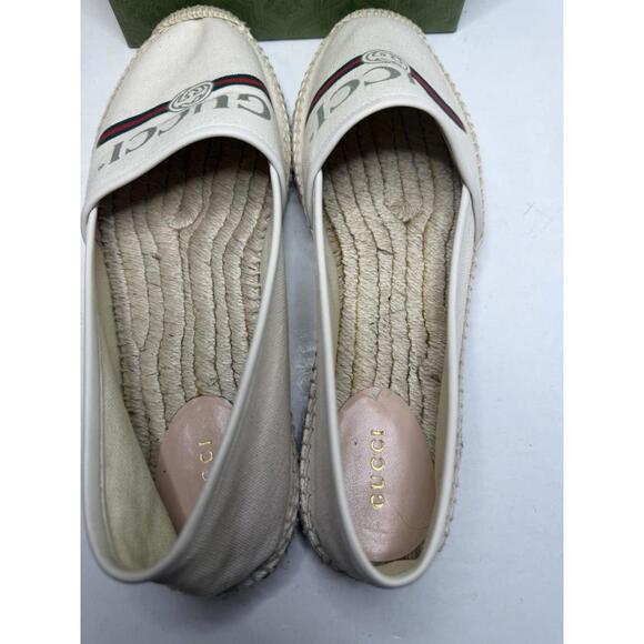 Gucci GG Logo Canvas Espadrilles Beige Green Red Stripe Men EU 42 New Box - Picture 4 of 6